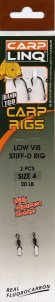 2 Carp Linq Karpfen Vorfächer Low Vis Stiff-D Rig Haken Gr.4 Fluorocarbon
